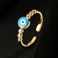 Fashion Drip Oil Devil's Eye Ring Copper Plated Gold Open Zircon Ring main image 3