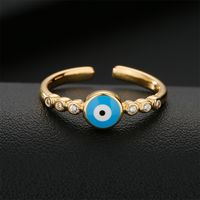 Fashion Drip Oil Devil's Eye Ring Copper Plated Gold Open Zircon Ring main image 4