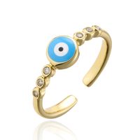 Fashion Drip Oil Devil's Eye Ring Copper Plated Gold Open Zircon Ring main image 6