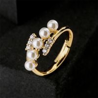 Fashion New Luxury Pearl Zircon Jewelry Copper Plated 18k Gold Ring main image 2