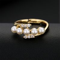 Fashion New Luxury Pearl Zircon Jewelry Copper Plated 18k Gold Ring main image 3