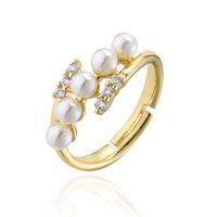 Fashion New Luxury Pearl Zircon Jewelry Copper Plated 18k Gold Ring main image 6
