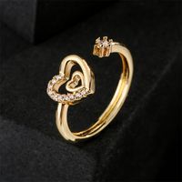 Simple Design Ring 18k Gold Plated Heart Shape Zircon Open Ring main image 3