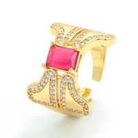 Korean Color Copper Micro-set Zircon Ring Opening Adjustable Wide-faced Ring main image 1