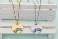Fashion New Rainbow Pendant Heart Shaped Copper Inlaid Zircon Necklace main image 4