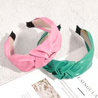New Pu Leather Headband Retro Solid Color Knotted Hairband main image 3