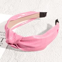 New Pu Leather Headband Retro Solid Color Knotted Hairband main image 6