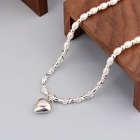 Fashion Sweet Heart-shaped Necklace Pearl Stitching Chain Copper Necklace main image 1
