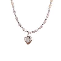 Fashion Sweet Heart-shaped Necklace Pearl Stitching Chain Copper Necklace main image 6