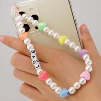Fashion Small Beads Lanyard Letter Small Imitation Heart-shaped Pearl Anti-lost Mobile Phone Chain sku image 1