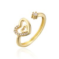 Simple Design Ring 18k Gold Plated Heart Shape Zircon Open Ring sku image 1