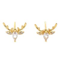 Korean Giraffe Elk Earrings Antlers Copper Zircon Earrings sku image 1