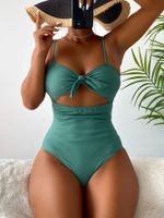 2022 European And American Swimsuit Solid Color Bowknots One-piece Swimsuit Bikini main image 1