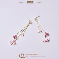 Creative Long Purple Butterfly Zircon Copper Stud Earrings main image 4