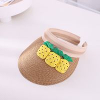 Summer Travel Empty Top Straw Hat Fruit Hairpin Empty Top Big Brim Hat Children's Beach Sun Hat sku image 1