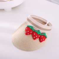 Summer Travel Empty Top Straw Hat Fruit Hairpin Empty Top Big Brim Hat Children's Beach Sun Hat sku image 3