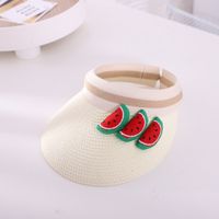 Summer Travel Empty Top Straw Hat Fruit Hairpin Empty Top Big Brim Hat Children's Beach Sun Hat sku image 7