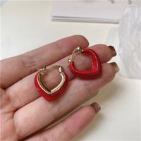 Korean Style New Hollow Red Heart Alloy Earrings main image 3
