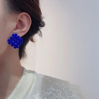 Korean Style Flocking Grid Pure Color Stud Earrings main image 3