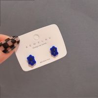 Korean Flower Klein Blue Flocking Stud Earrings main image 1