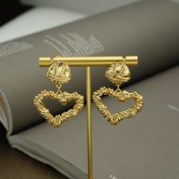 Vintage Solid Color Hollow Heart Shaped Fold Irregular Copper Earring Wholesale main image 5
