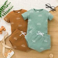 Summer Baby Pit Strip Short-sleeved Romper Set Casual Solid Color Baby Briefs Two-piece Set main image 1