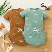 Summer Baby Pit Strip Short-sleeved Romper Set Casual Solid Color Baby Briefs Two-piece Set main image 2