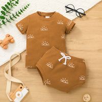 Summer Baby Pit Strip Short-sleeved Romper Set Casual Solid Color Baby Briefs Two-piece Set main image 3