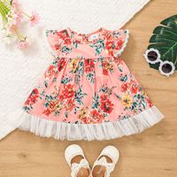 2022 Summer Little Girl Princess Skirt Flower Flying Sleeve Print Dress Wholesale main image 1