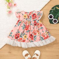 2022 Summer Little Girl Princess Skirt Flower Flying Sleeve Print Dress Wholesale main image 5