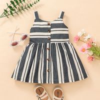 Children's Clothing 2022 Summer Style Little Girl Striped Suspender Skirt Children's Dress main image 1