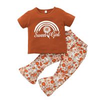 Conjunto De Pantalones De Jersey Para Niña, Venta Al Por Mayor, Camiseta De Manga Corta De Verano Para Niños, Pantalones Acampanados, Conjunto De 2 Piezas main image 2