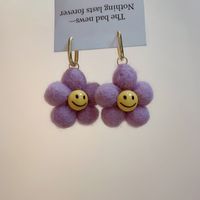 Retro Plush Smiley Flower Earrings sku image 1