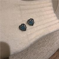 Blue Heart Retro Black Simple Alloy Earrings sku image 1