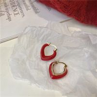 Korean Style New Hollow Red Heart Alloy Earrings sku image 1