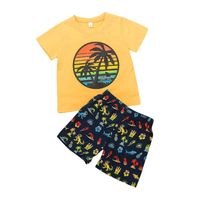 Children's Seaside Beach Shorts Set Summer Boys And Girls Short-sleeved T-shirt 2-piece Set sku image 6