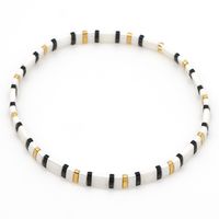 Egyptian Retro Style Glass Tila Beads Hand-beaded Black And White Stacked Bracelet sku image 2