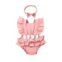 Nouveau Bébé Combinaison Femme Couleur Unie Sans Manches Dentelle Triangle Barboteuse En Gros sku image 3