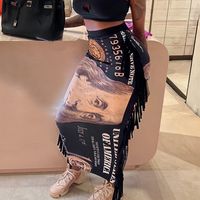 Women's Winter New Fashion Slim Side Tassel Dollar Print Skirt Women main image 1