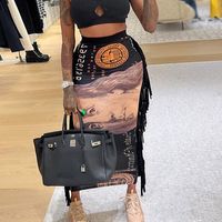 Women's Winter New Fashion Slim Side Tassel Dollar Print Skirt Women main image 4