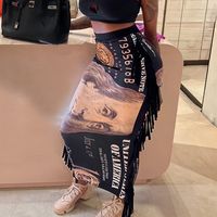 Falda Con Estampado De Dólar Y Borlas Laterales Delgadas De Nueva Moda De Invierno Para Mujer sku image 1