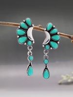New Half-moon And Water Drop Turquoise Retro Exaggerated Earrings main image 3