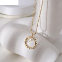 Retro 14k Gold Pearl Ring Necklace Leaf Titanium Steel Collarbone Chain main image 6