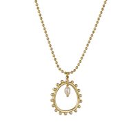 Retro 14k Gold Pearl Ring Necklace Leaf Titanium Steel Collarbone Chain main image 1