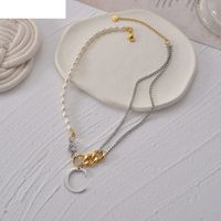 Retro Stitching Two-color Pearl Necklace Alloy Clavicle Chain main image 3