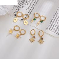 Vintage Rice Beads Eight-pointed Star Round Stainless Steel Earrings main image 2