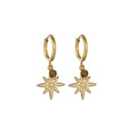 Vintage Rice Beads Eight-pointed Star Round Stainless Steel Earrings main image 6