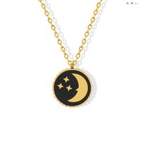 Fashion Star Moon Round Pendant Necklace Titanium Steel 18k Gold Clavicle Chain main image 2
