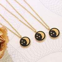 Fashion Star Moon Round Pendant Necklace Titanium Steel 18k Gold Clavicle Chain main image 3