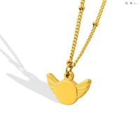 Fashion Wing Round Pendant Necklace Geometric Titanium Steel Gold-plated Clavicle Chain main image 1